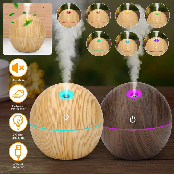 Aroma Diffuser Wood Grain Essential Oil Humidifier Mist Maker Aromatherapy LED, Dark Brown