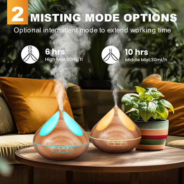 500Ml Essential Oil Diffuser with 8*10Ml Essential Oils Set, Woodgrain Aromatherapy Diffusers with Remote Control, Fragrance Oil Air Humidifier Vaporizer for Large Room Bedroom Office