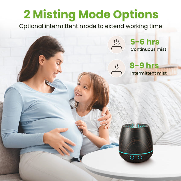 Colorful Essential Oil Diffuser, Wood Grain Aromatherapy Humidifier with 7 Color & Glows, Night Light With Auto Shutoff