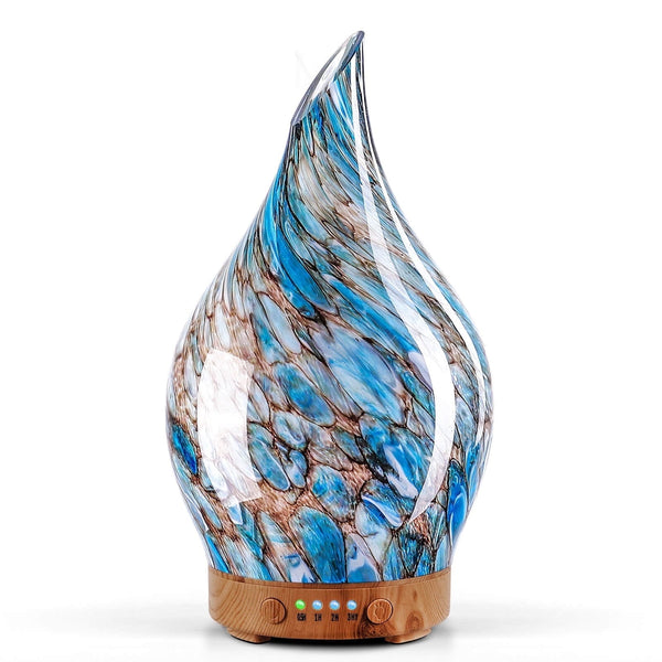 HAND-BLOWN Glass Essential Oil Aromatherapy Ultrasonic Diffuser - Light Blue for Sleeping,Yoga,Office & Home Fragrances