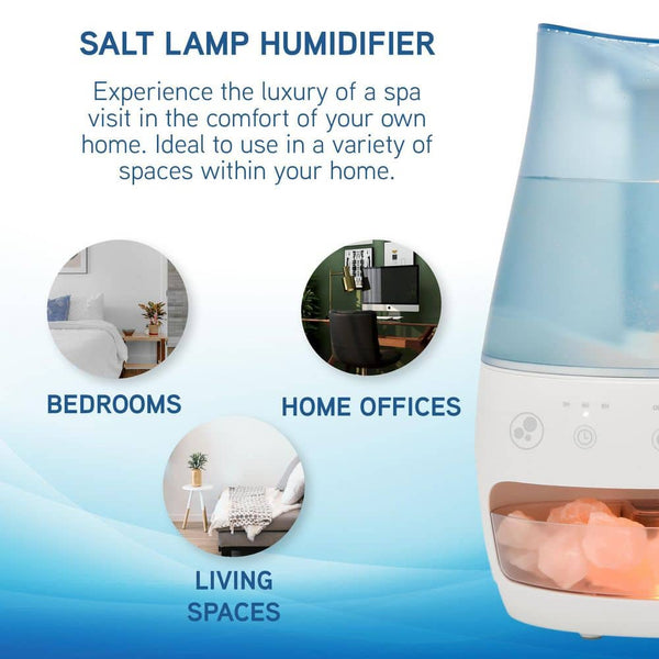  Ultrasonic Aromatherapy Diffuser and Salt Lamp for Medium Rooms & Essential Oil, Dehumidifier & Moisturizing. Blue/White, 85 Hour Runtime With 1 Gallon Capacity
